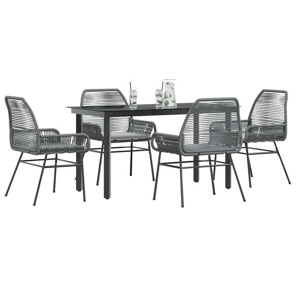 vidaXL Garden Dining Set Grey PE Rattan 4-Seater UV-Resistant Materials