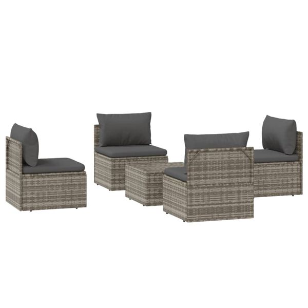 vidaXL Garden Lounge Set Grey PE rattan, powder-coated steel, polyester, PVC