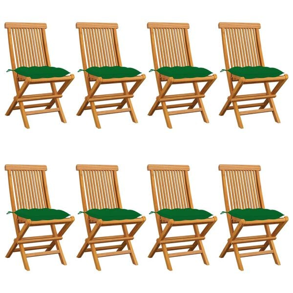 vidaXL Patio Chair Set of 8 Green and natural wood Teak Wood, Polyester