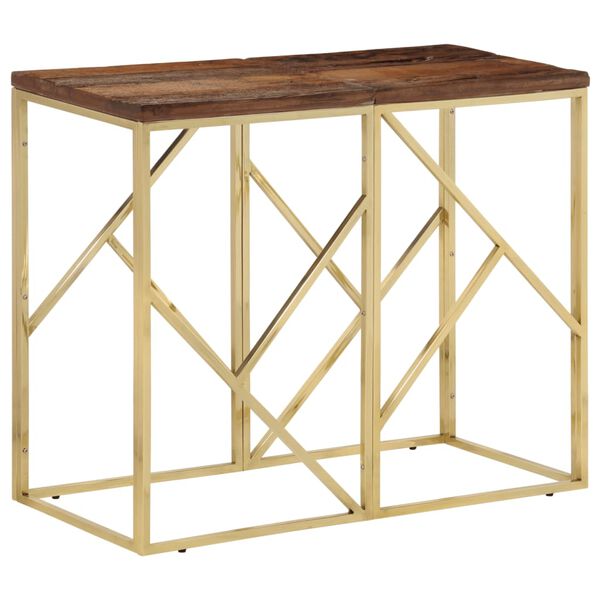 vidaXL Console Table Gold, Natural Wood Stainless Steel, Solid Sleeper Wood