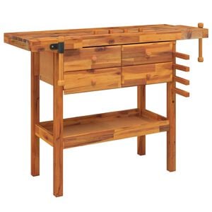 vidaXL Workbench with Drawers and Vices 48.8"x20.5"x32.7" Solid Wood Acacia