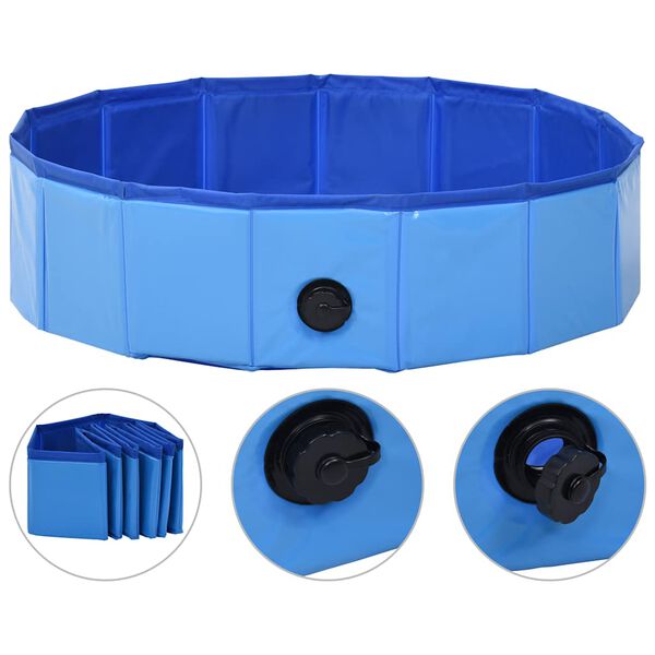vidaXL Dog Swimming Pool Blue PVC 31.5 x 7.9 in Foldable