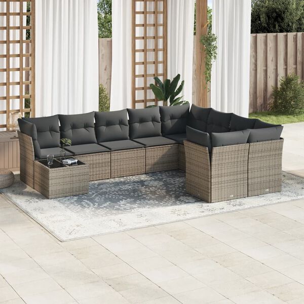 vidaXL Garden Sofa Set Gray PE rattan, powder-coated steel, tempered glass