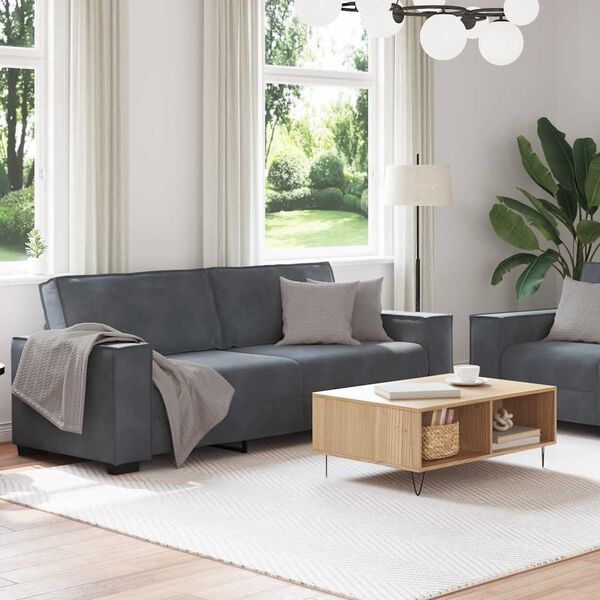vidaXL Sofa Set Dark Grey Velvet, Metal, Plywood, Solid Wood Large