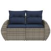 vidaXL Patio Sofa with Cushions 2-Seater Gray Poly Rattan