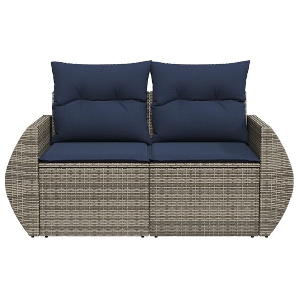 vidaXL Patio Sofa with Cushions 2-Seater Gray Poly Rattan
