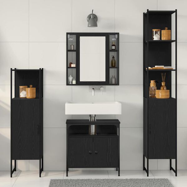 vidaXL Bathroom Furniture Set 4 pcs Black Oak Engineered Wood