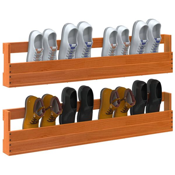 vidaXL Wall-mounted Shoe Rack Set of 2 Wax Brown Solid pine wood Medium