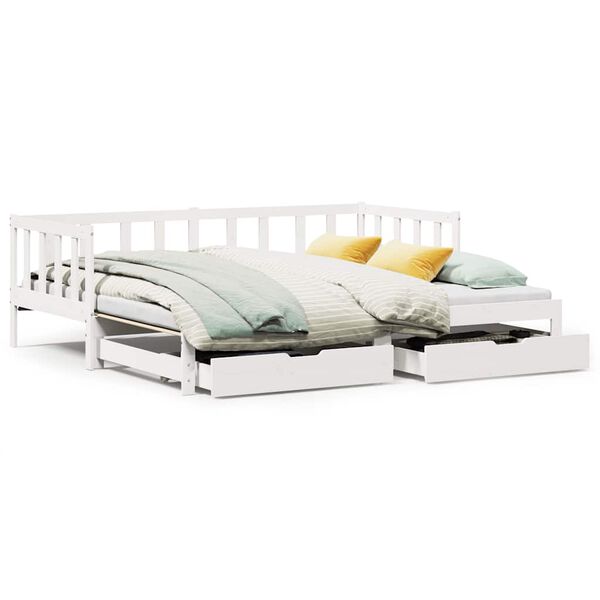 vidaXL Daybed With Trundle White Solid pine wood 31.5 x 79 in