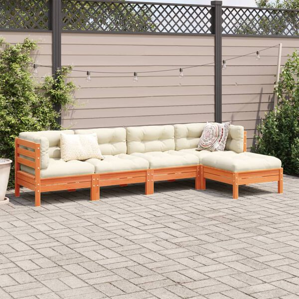 vidaXL Garden Sofa Set Wax Brown, Cream