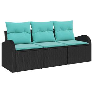 vidaXL Garden Sofa Set 3 pcs Black and turquoise Poly rattan