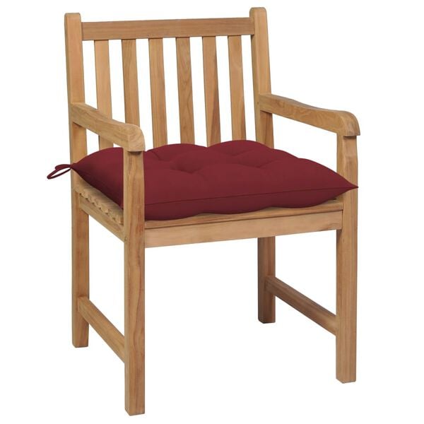 vidaXL Patio Chair Set of 2 Natural Teak and Wine Red