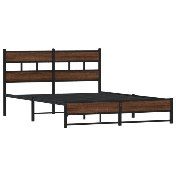 vidaXL Bed Frame Brown oak Steel, engineered wood 55x79 in Bed Frame