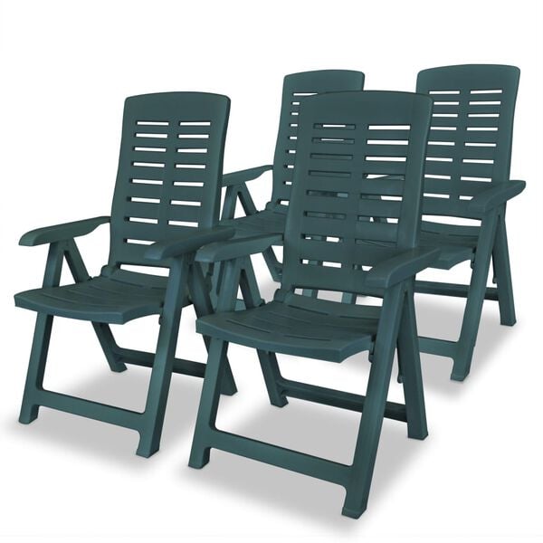 vidaXL Garden Chair Set of 4 Green Plastic Standard Foldable