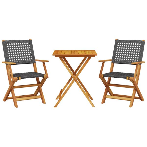 vidaXL Bistro Set Black Solid acacia wood, PE rattan Compact Foldable
