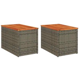 vidaXL Garden Side Table Grey and Brown PE rattan and solid acacia wood
