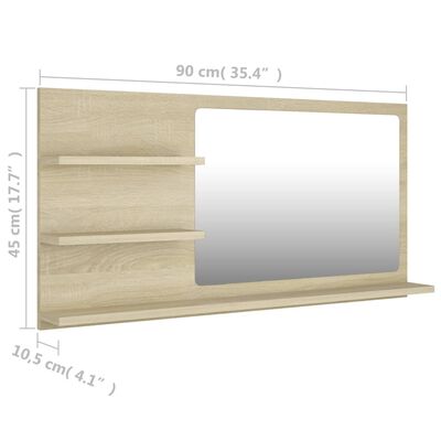 vidaXL Bathroom Mirror Sonoma Oak 35.4"x4.1"x17.7" Chipboard