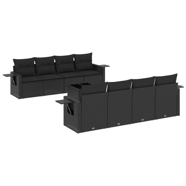 vidaXL Garden Sofa Set Black PE rattan, powder-coated steel, tempered glass