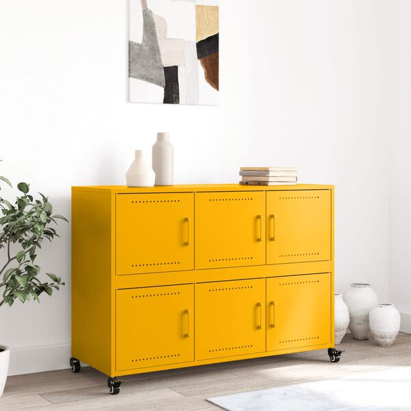 vidaXL Sideboard Mustard Yellow Cold-rolled steel Medium Rollable