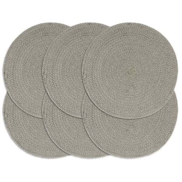 vidaXL Placemat Set of 6 Plain Grey 100% Cotton 15.0 in diameter
