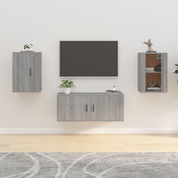 vidaXL Wall Mounted TV Cabinet Set of 2 Grey Sonoma Engineered wood