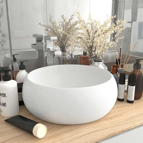 vidaXL Luxury Wash Basin Round Matt White 15.7x5.9" Ceramic