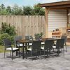 vidaXL Garden Dining Set with Cushion 9 pcs Black Poly Rattan