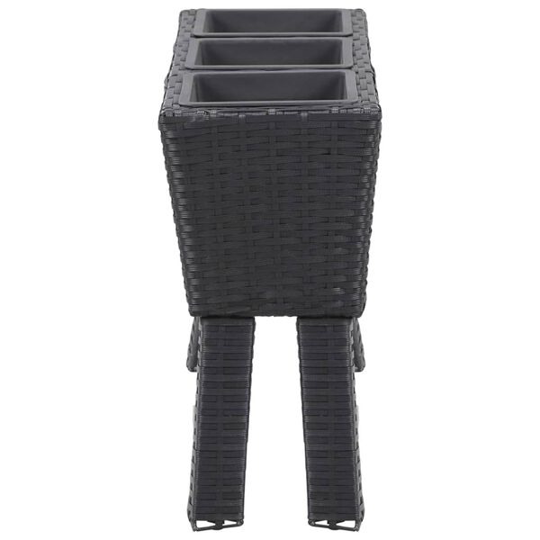 vidaXL Garden Raised Bed with Legs and 3 Pots 28.3"x9.8"x19.7" Poly Rattan Black
