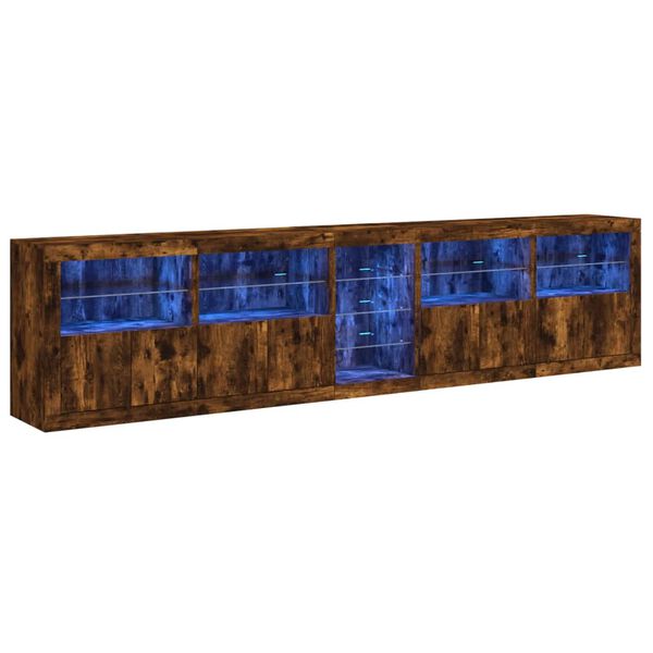 vidaXL Sideboard with LED Lights Smoked Oak 111.4"x14.6"x26.4"