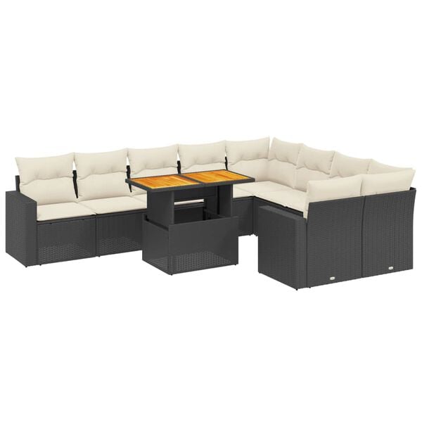 vidaXL Garden Sofa Set Black and Cream White