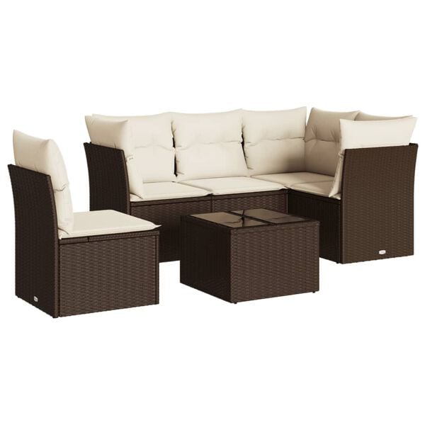 vidaXL Garden Sofa Set Brown PE Rattan Large Adjustable Armrests