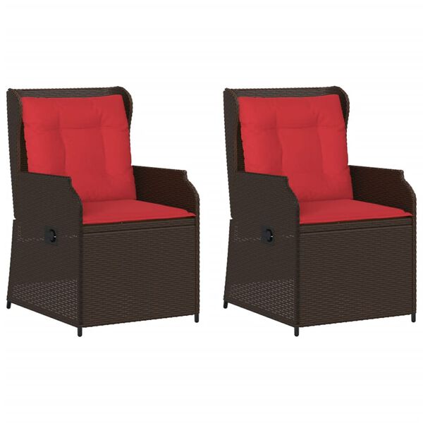vidaXL Reclining Patio Chair Set of 2 Brown, Red