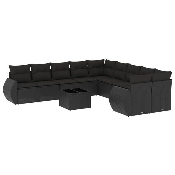 vidaXL Garden Sofa Set Black PE Rattan, Powder-Coated Steel, Tempered Glass
