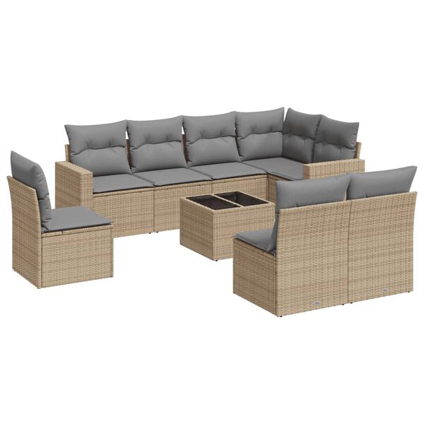 vidaXL Garden Sofa Set Beige PE Rattan Large UV-resistant materials