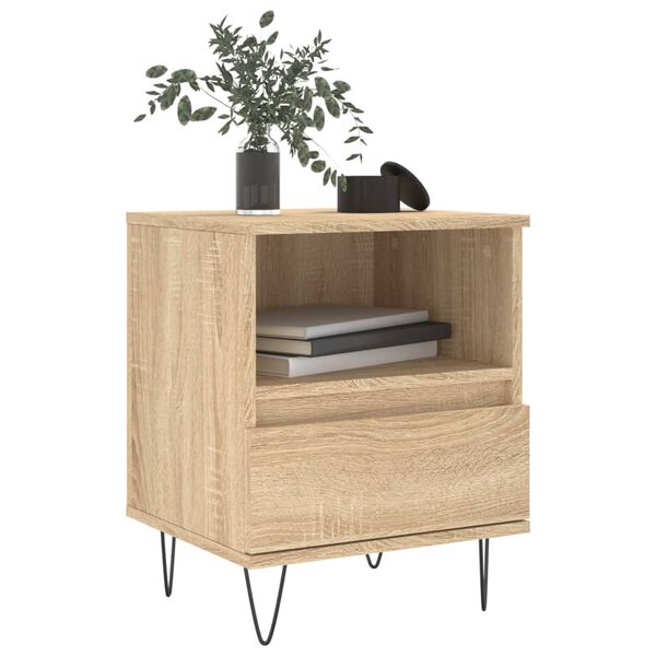 vidaXL Nightstand Sonoma oak Engineered wood, metal Compact Nightstand