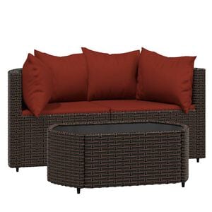 vidaXL Patio Lounge Set Brown PE rattan, powder-coated steel, tempered glass
