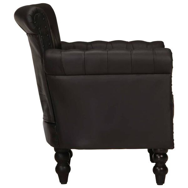 vidaXL Chair Black Genuine goat leather, solid mango wood Medium