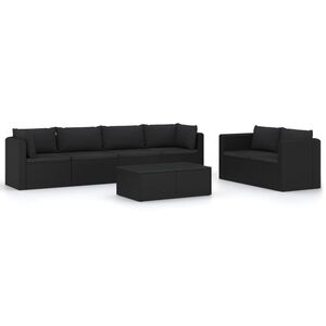 vidaXL Garden Lounge Set Black PE Rattan, Powder-Coated Steel, Polyester