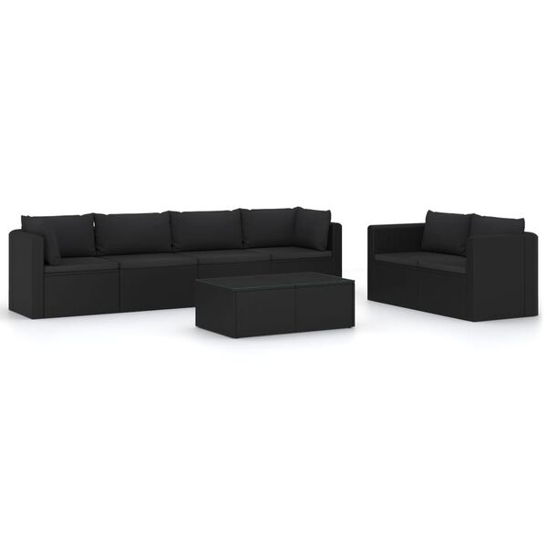 vidaXL Garden Lounge Set Black PE Rattan, Powder-Coated Steel, Polyester