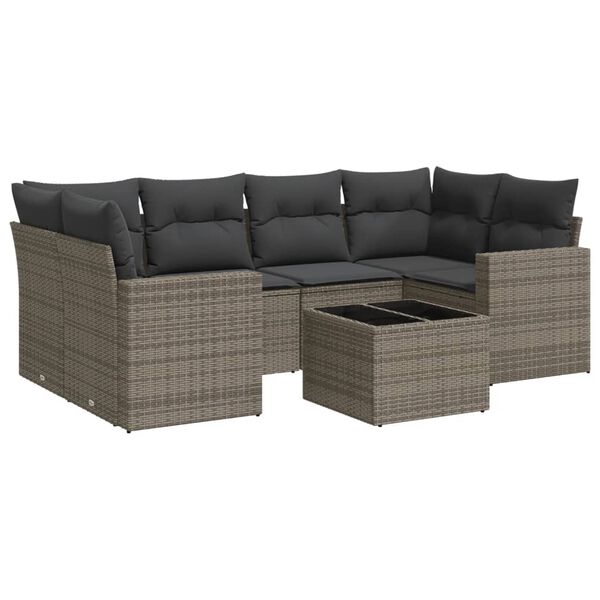 vidaXL Garden Sofa Set Grey PE Rattan Large Adjustable Feet