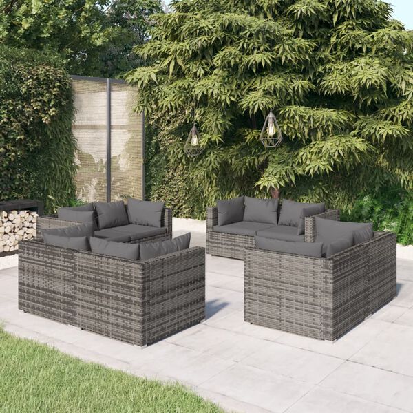 vidaXL Garden Lounge Set Grey PE rattan 8 Piece Set Modular