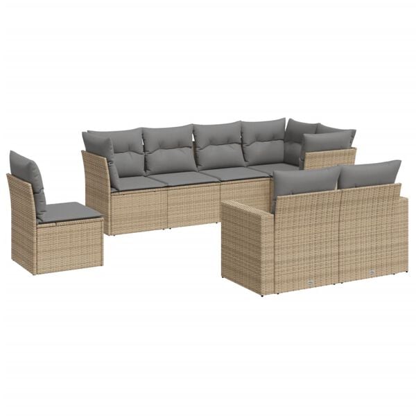 vidaXL Outdoor Sofa Set Beige PE Rattan, Powder-Coated Steel Large