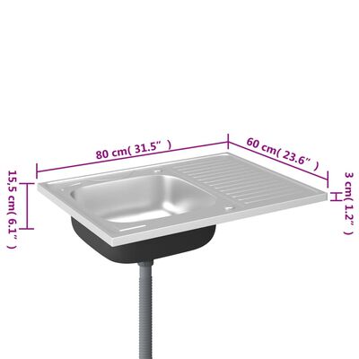 vidaXL Kitchen Sink with Drainer Set Silver 31.5"x23.6"x6.1" Stainless Steel