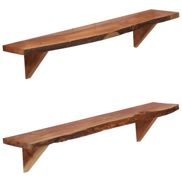 vidaXL Wall Shelf Set of 2 Varied wood grain Solid Acacia Wood Medium