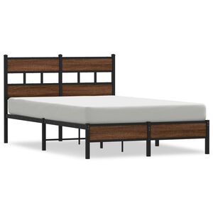 vidaXL Bed Frame Brown Oak Steel, Engineered Wood Small Double Bed Frame