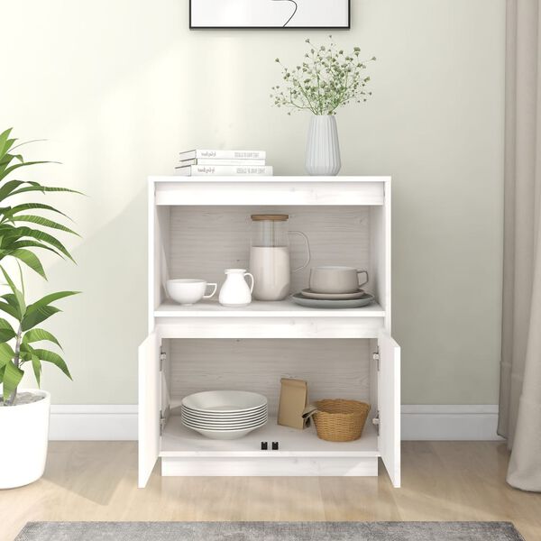 vidaXL Sideboard White Solid Pine Wood Medium Sideboard Rectangular