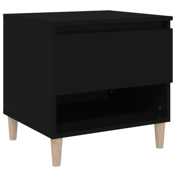 vidaXL Bedside Table Black Engineered wood, Solid eucalyptus wood Compact