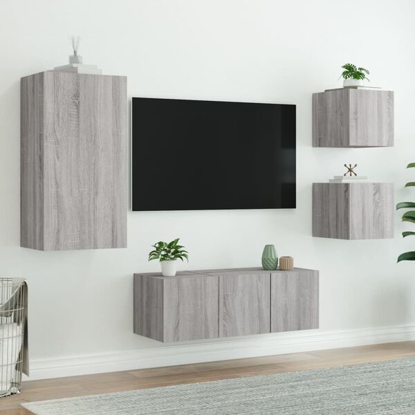vidaXL TV Wall Unit Grey Sonoma Engineered Wood TV Wall Unit Rectangular
