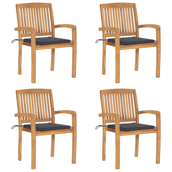 vidaXL Garden Chair Set of 4 Natural wood Solid teak wood Medium