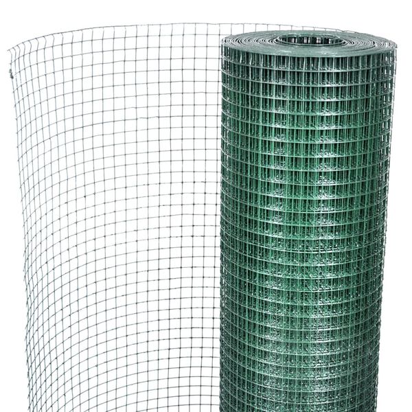 vidaXL Chicken Wire Fence Galvanized with PVC Coating 82'x3.3' Green